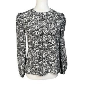 Co 100% Silk Black White Floral Blouse Small